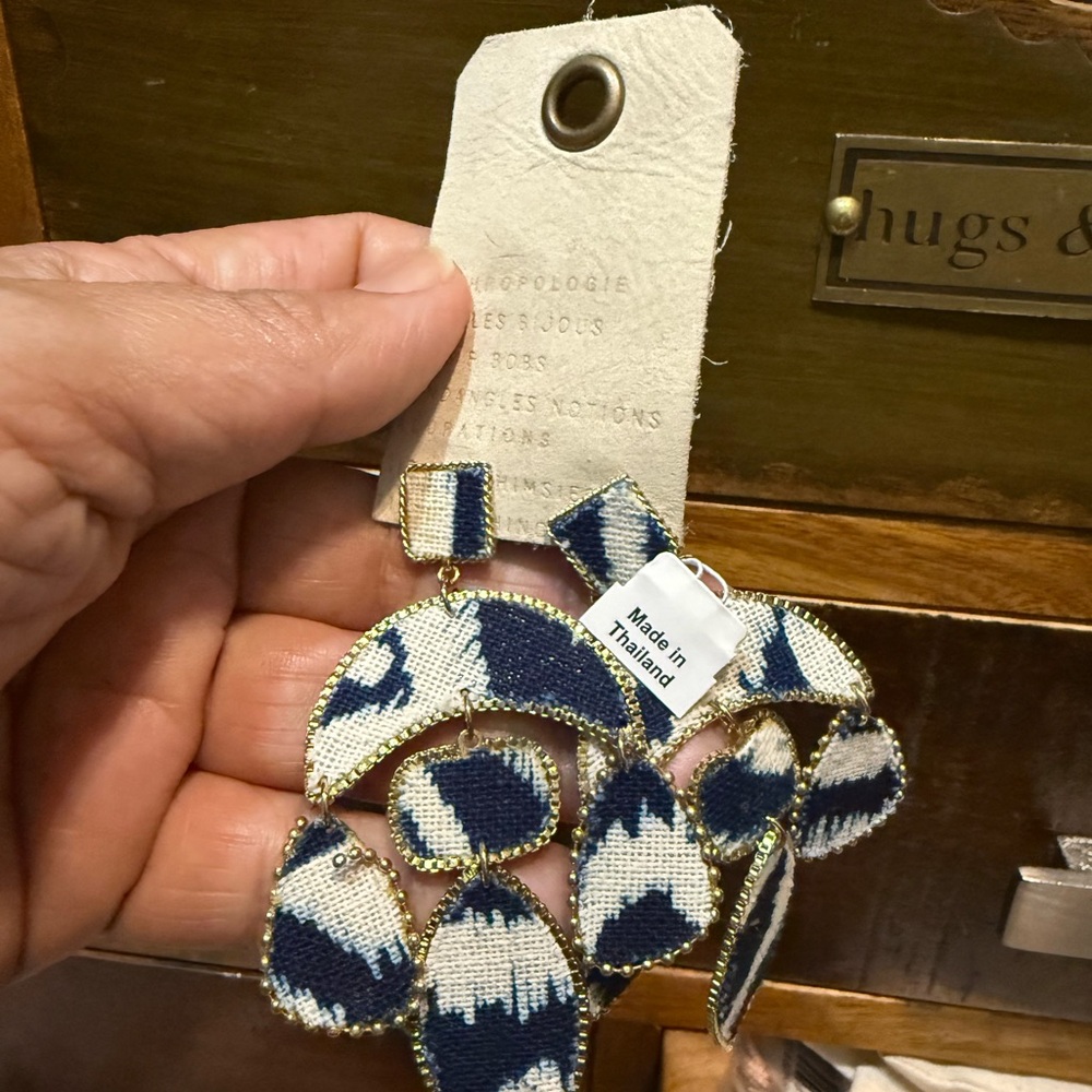 Anthropologie Blue and White Statement Earrings